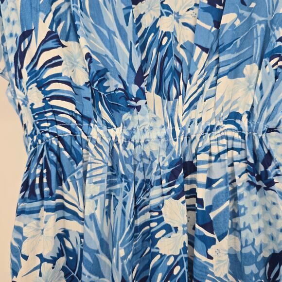 NEW America & Beyond Blue Pineapple Floral Crochet Lace Trim Maxi Dress Cover Up - Picture 10 of 12